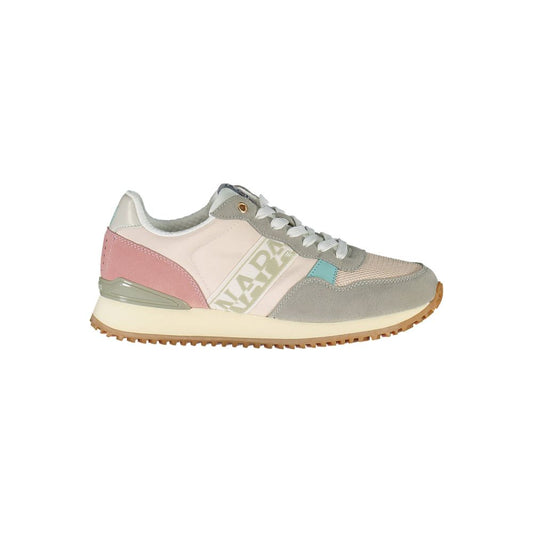 Napapijri Pink Polyester Women Sneaker with iconic logo and contrasting details, side view.