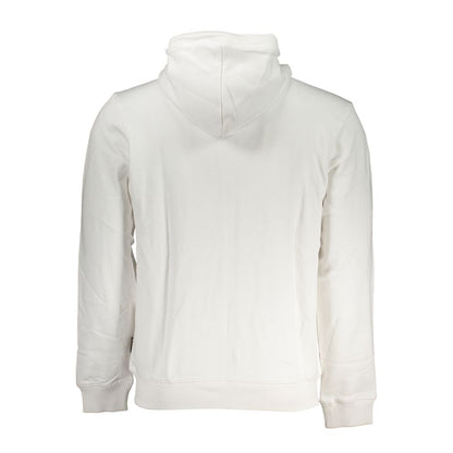 Back view of Napapijri White Cotton Men Sweater with hood, showcasing its elegant design and pristine white fabric.