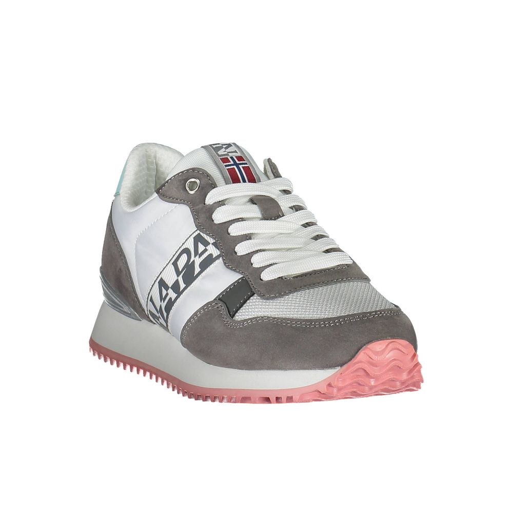 Napapijri White Polyester Women Sneaker with contrasting laces and logo, featuring contemporary design and comfort.