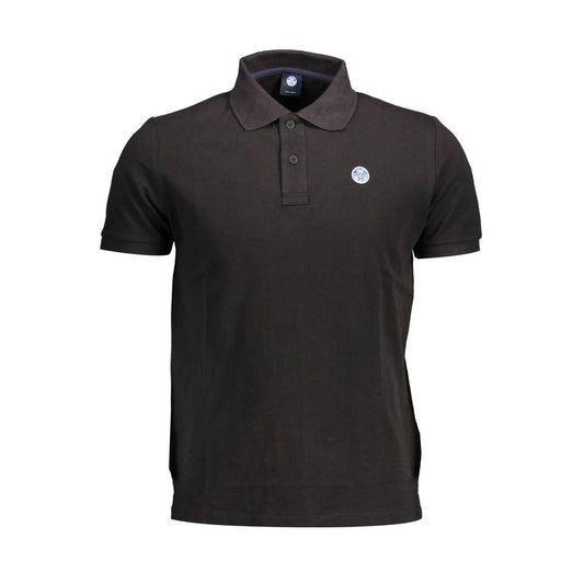 North Sails Black Cotton Men Polo Shirt with logo and two-button placket, crafted for comfort and style.