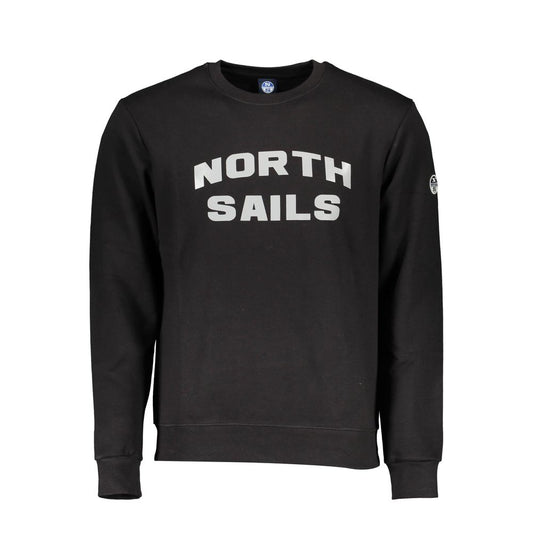 North Sails "Black Cotton Men Sweater" with bold logo, crew neck, and long sleeves, perfect for stylish and comfortable wear.