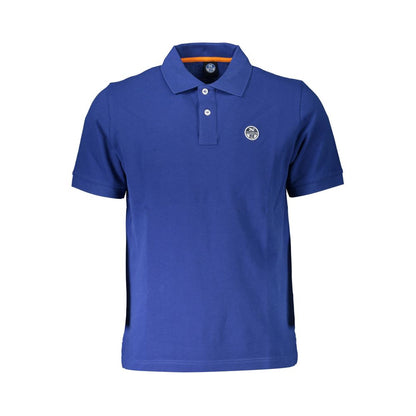 North Sails Blue Cotton Men Polo Shirt with logo, showcasing nautical style and comfort. Perfect for casual elegance.