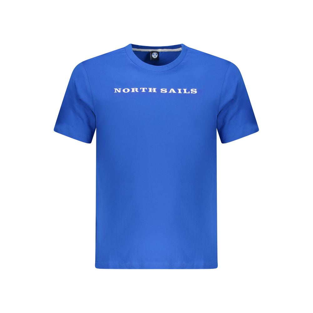 North Sails Blue Cotton Men TShirt with logo, crew neck design, vibrant blue color, 100% cotton for comfort and style.