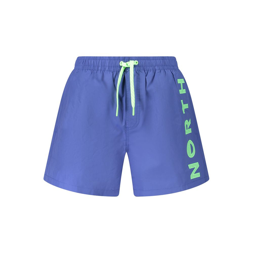 North Sails Blue Cotton Swimwear, 36cm swim boxer with elastic waist and pockets, features contrasting details and logo print.