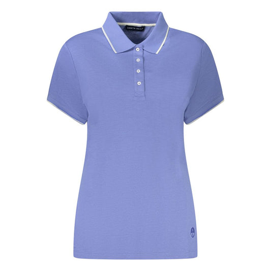 North Sails Blue Cotton Women Polo Shirt with short sleeves, white buttons, and logo detail, perfect for casual and elegant occasions.