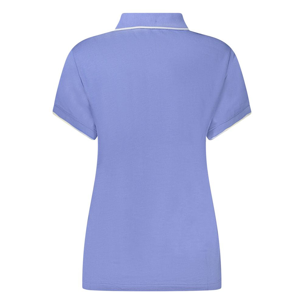 Back view of North Sails Blue Cotton Women Polo Shirt, showcasing short sleeves, vibrant blue hue, and elegant design.