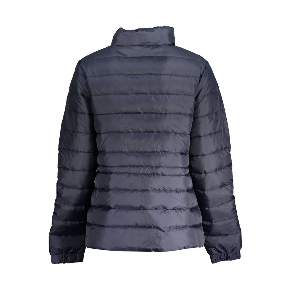 Back view of North Sails Blue Polyester Women Jacket, showcasing eco-friendly design with water-resistant fabric and 100gr padding for comfort.