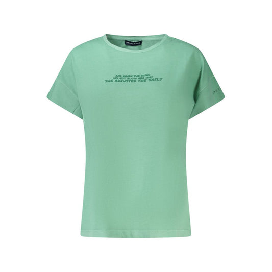 North Sails Green Cotton Women T-Shirt with embossed logo and wide neck design, short sleeve, comfortable and durable fabric.