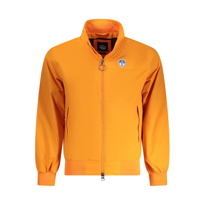 North Sails Orange Polyamide Men Jacket with zip closure and external pockets; vibrant slim-fit design for style and functionality.