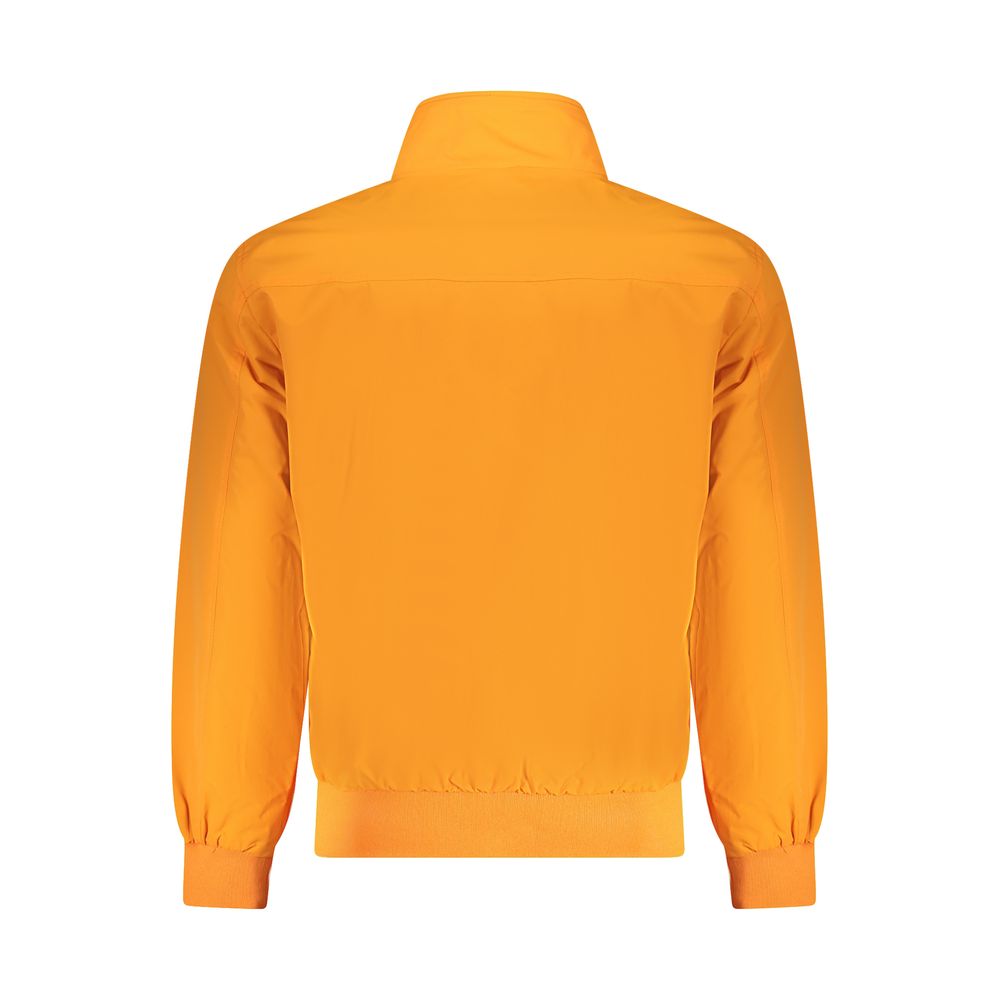 Back view of North Sails Orange Polyamide Men Jacket showcasing vibrant orange color and slim-fit design.