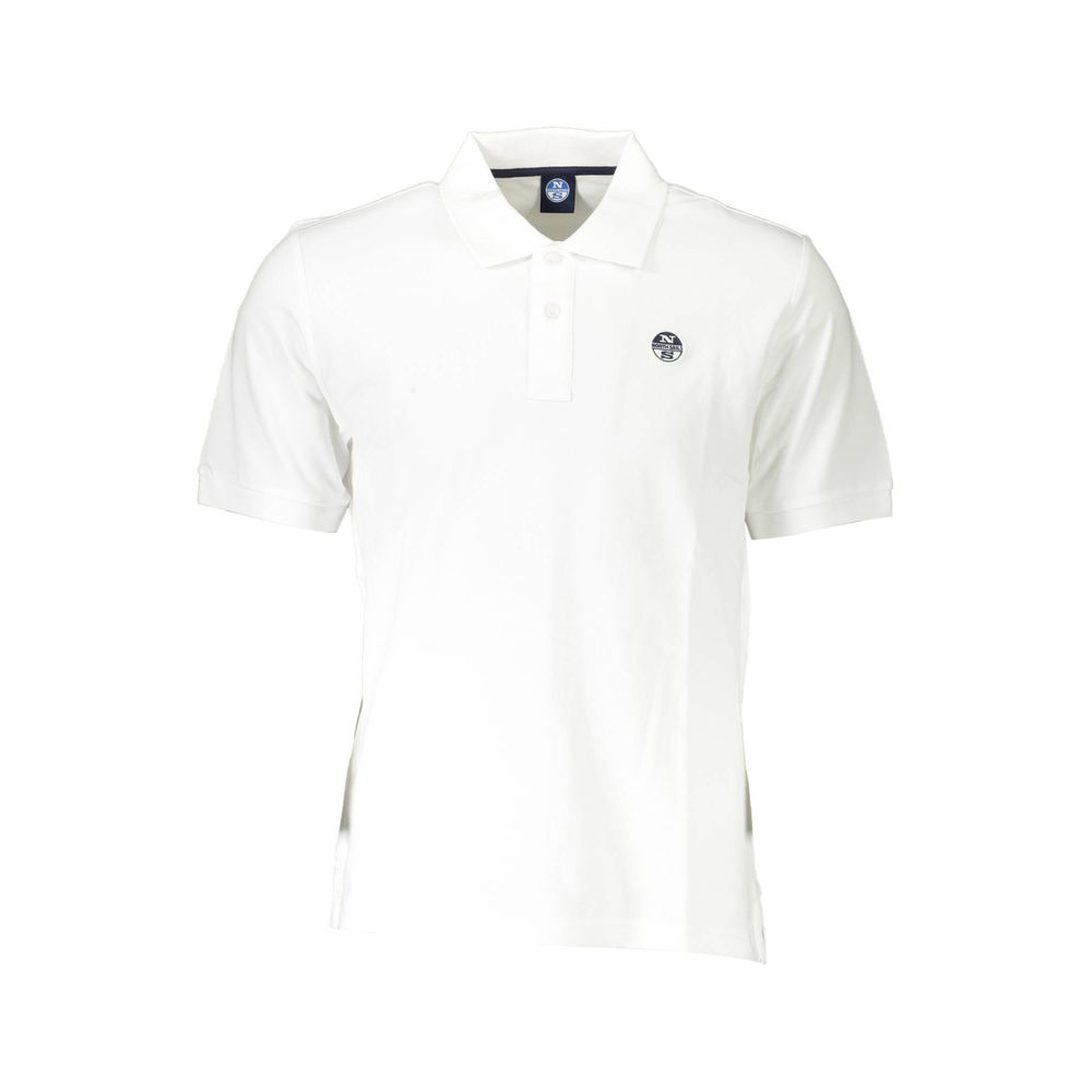 North Sails White Cotton Men Polo Shirt with embroidered logo and classic 2-button placket for a polished look.