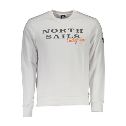 North Sails White Cotton Men Sweater with crewneck and logo print, perfect blend of comfort and style, crafted with cotton and polyester.