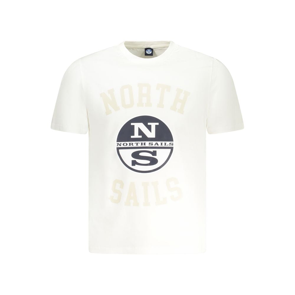North Sails White Cotton Men TShirt with logo print, crew neck, short sleeves, stylish design.