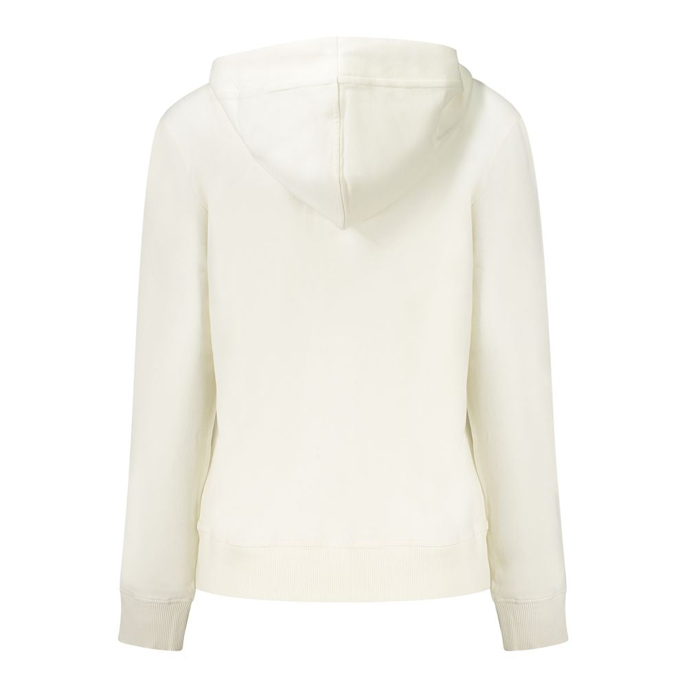 Back view of North Sails White Cotton Women Sweater with hood, showcasing minimalist design and premium cotton fabric.