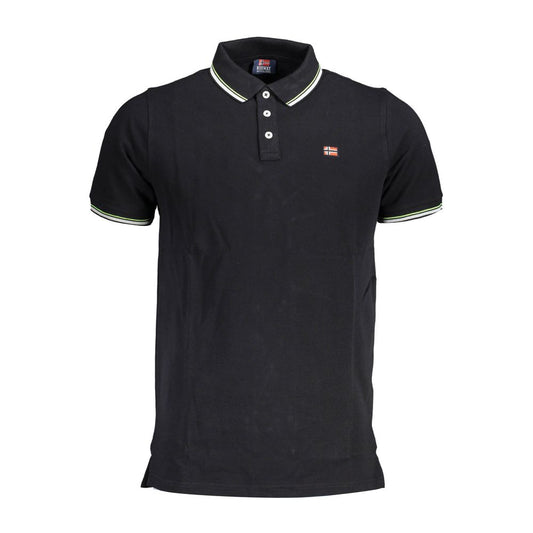 Norway 1963 Black Cotton Men Polo Shirt with contrasting details and signature logo appliqué on a white background.