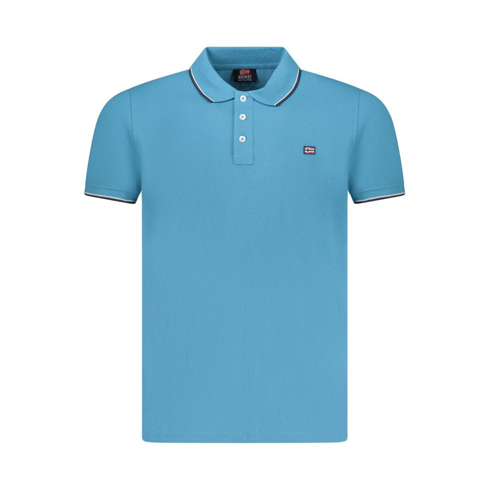Norway 1963 Blue Cotton Men Polo Shirt with short sleeves and three-button placket, featuring contrasting details and logo.