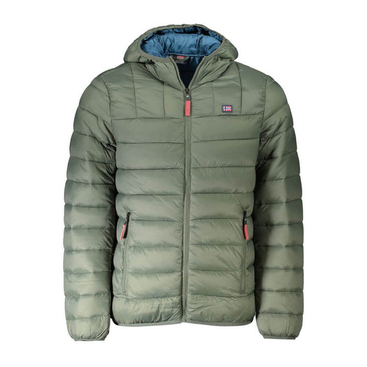 Norway 1963 Green Polyamide Men Jacket with hood and logo, stylish and durable for fashion-forward men.