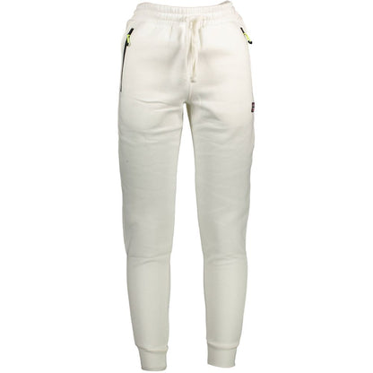Norway 1963 White Cotton Pant with elastic waistband, zip pockets, embroidery, and contrasting details.