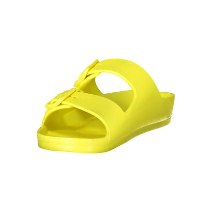 Norway 1963 Yellow Plastic Women Sandal with bold buckles and retro-modern design.