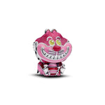 PANDORA JEWELRY Mod. 794025C01 Cheshire Cat charm in pink and silver with a wide grin and glitter accents.