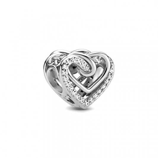 PANDORA Mod. 799270C01 heart-shaped silver charm with cubic zirconia accents, elegant jewelry piece for ladies.