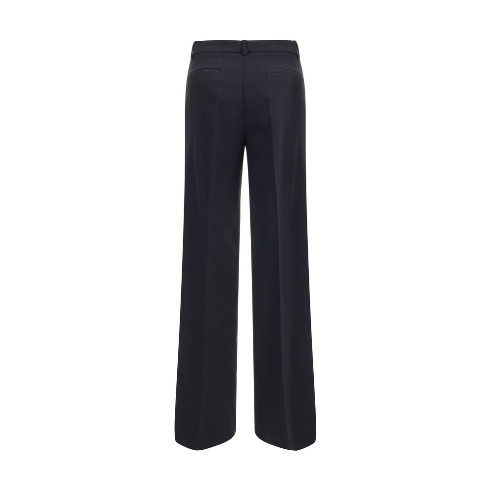 Back view of P.A.R.O.S.H. Black Fleece Wool Casual Pants with wide leg and elegant design.
