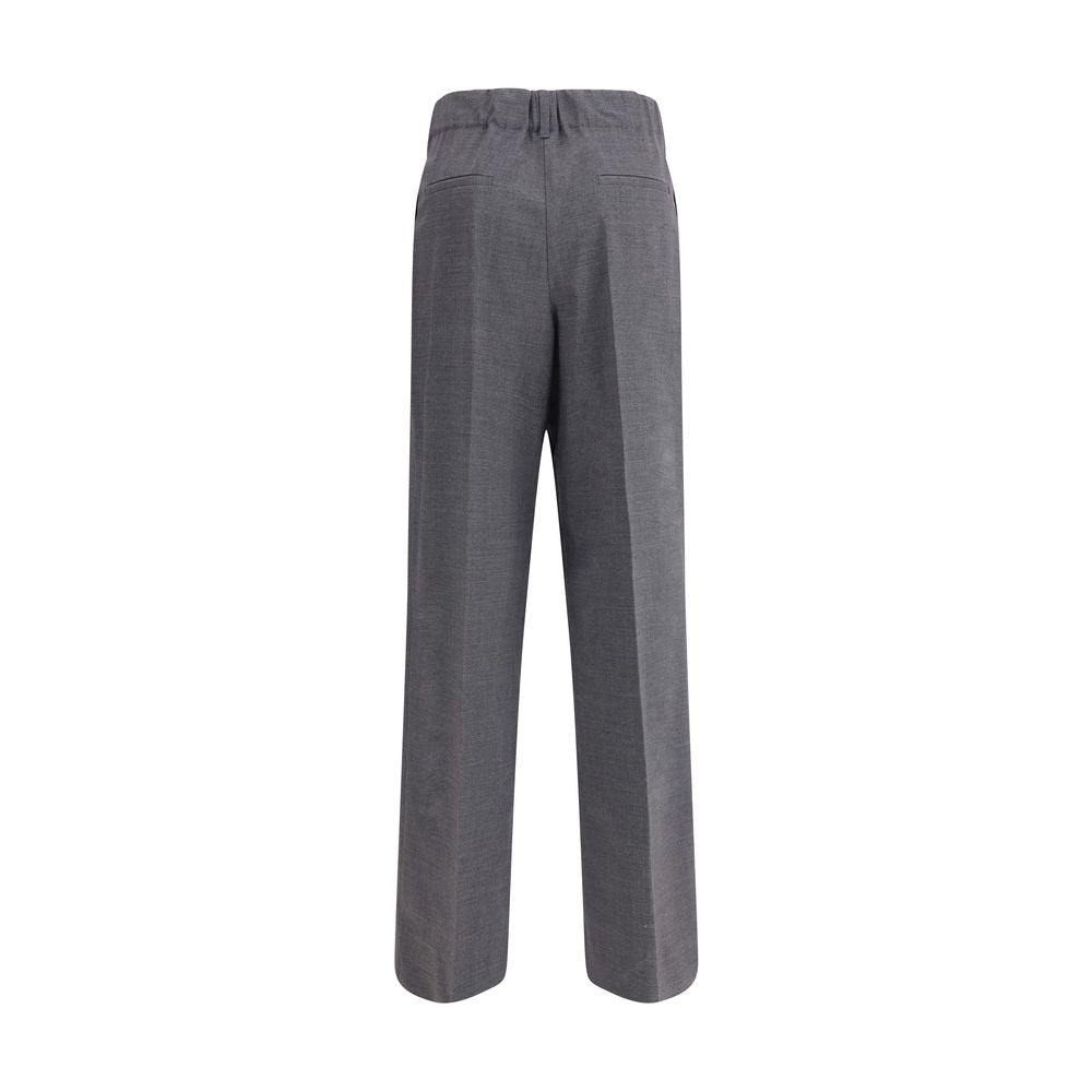 P.A.R.O.S.H. Gray Elastane Casual Pants with wide-leg, elastic waistband, front button, side pockets, back welt pockets, fleece wool blend.