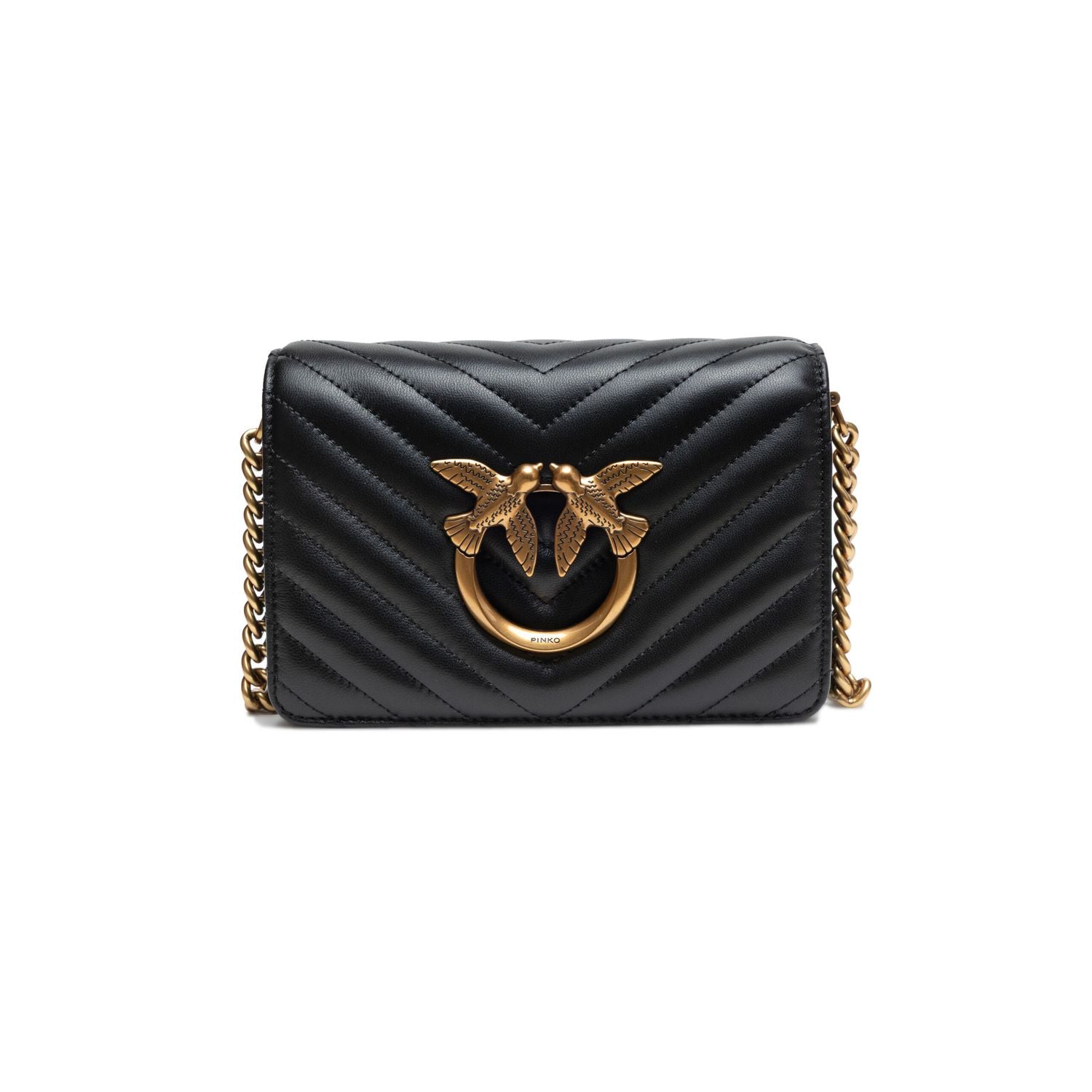 PINKO Black Leather Love Click Mini Shoulder Bag