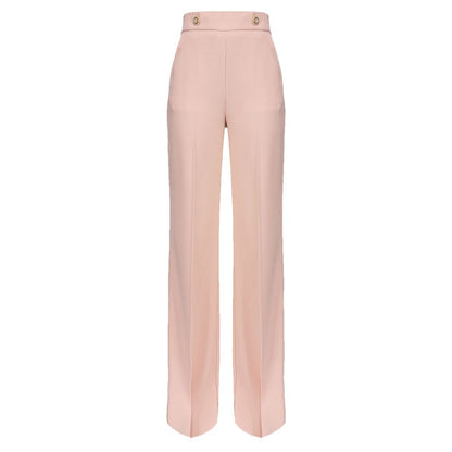 PINKO Pink Polyester Women's Trouser with high waist and chic buttons, featuring an avant-garde offset leg cut, stylish Italian design.