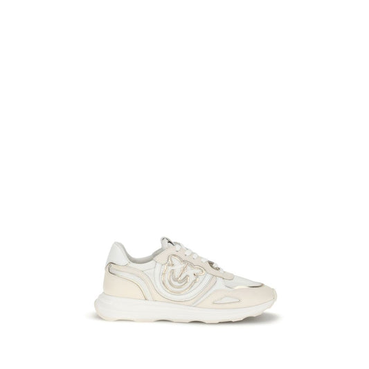 PINKO White Cotton Athletic Sneakers with leather lace-up, suede accents, and contoured rubber sole for style and comfort.