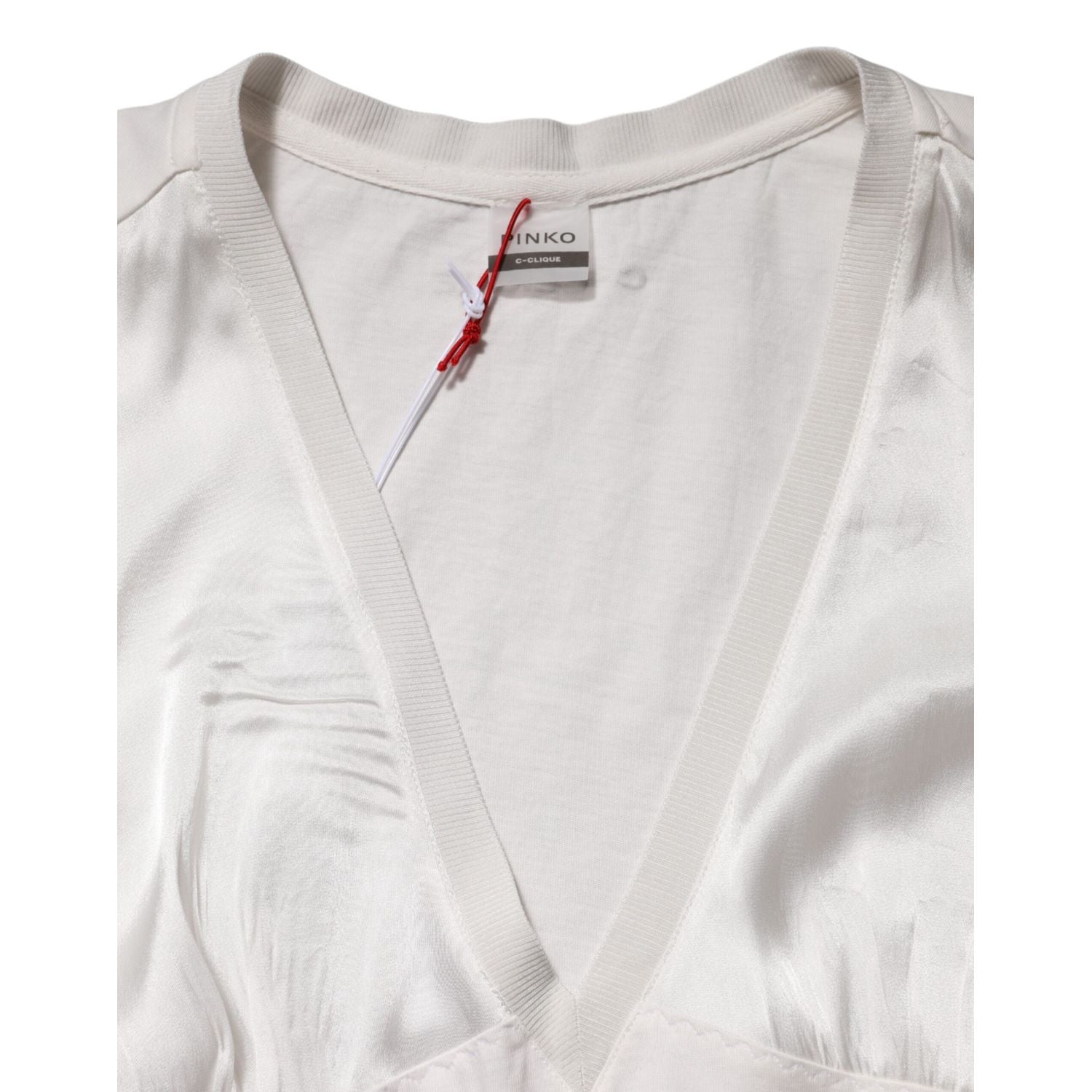 PINKO White Silk Blend Lace Trim Sleeveless V-Neck Women’s Top