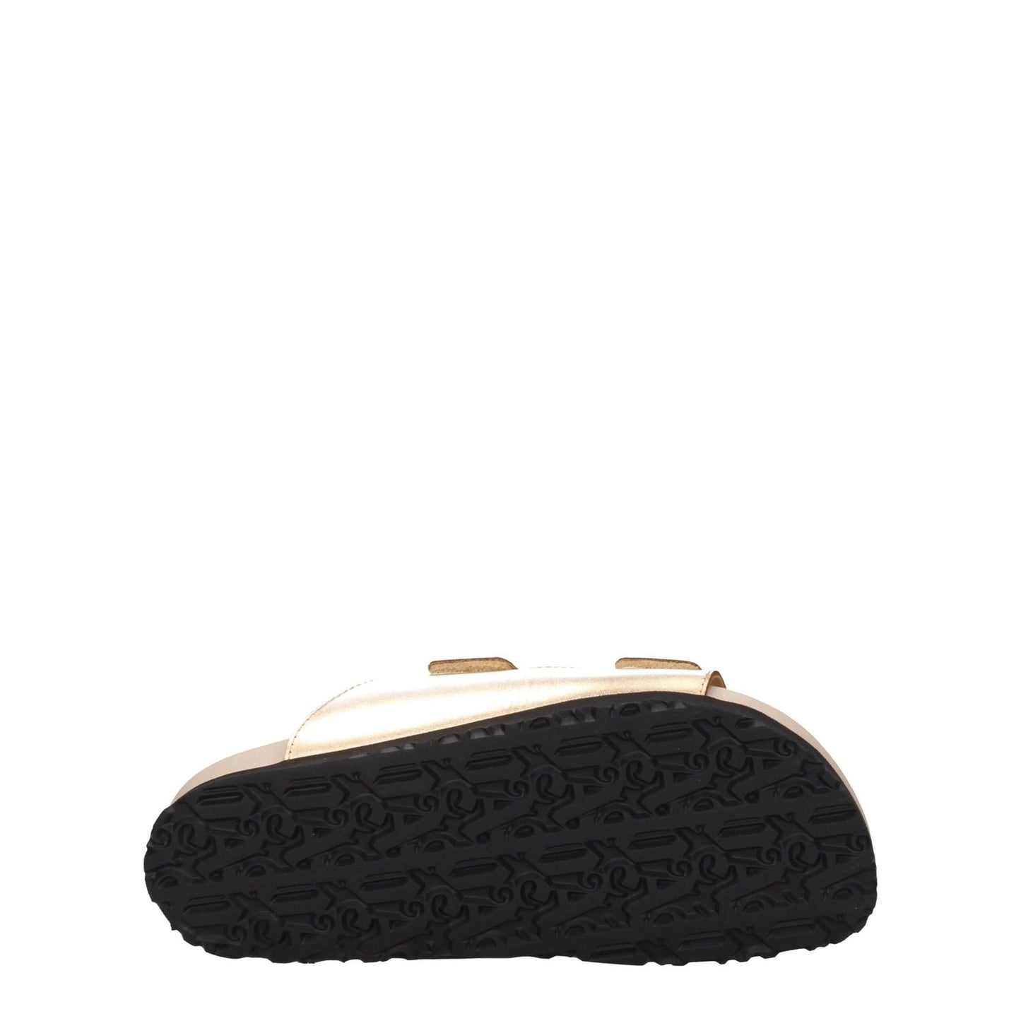 Palm Angels Gold Leather Slippers - bottom view showing rubber sole and strap closure.