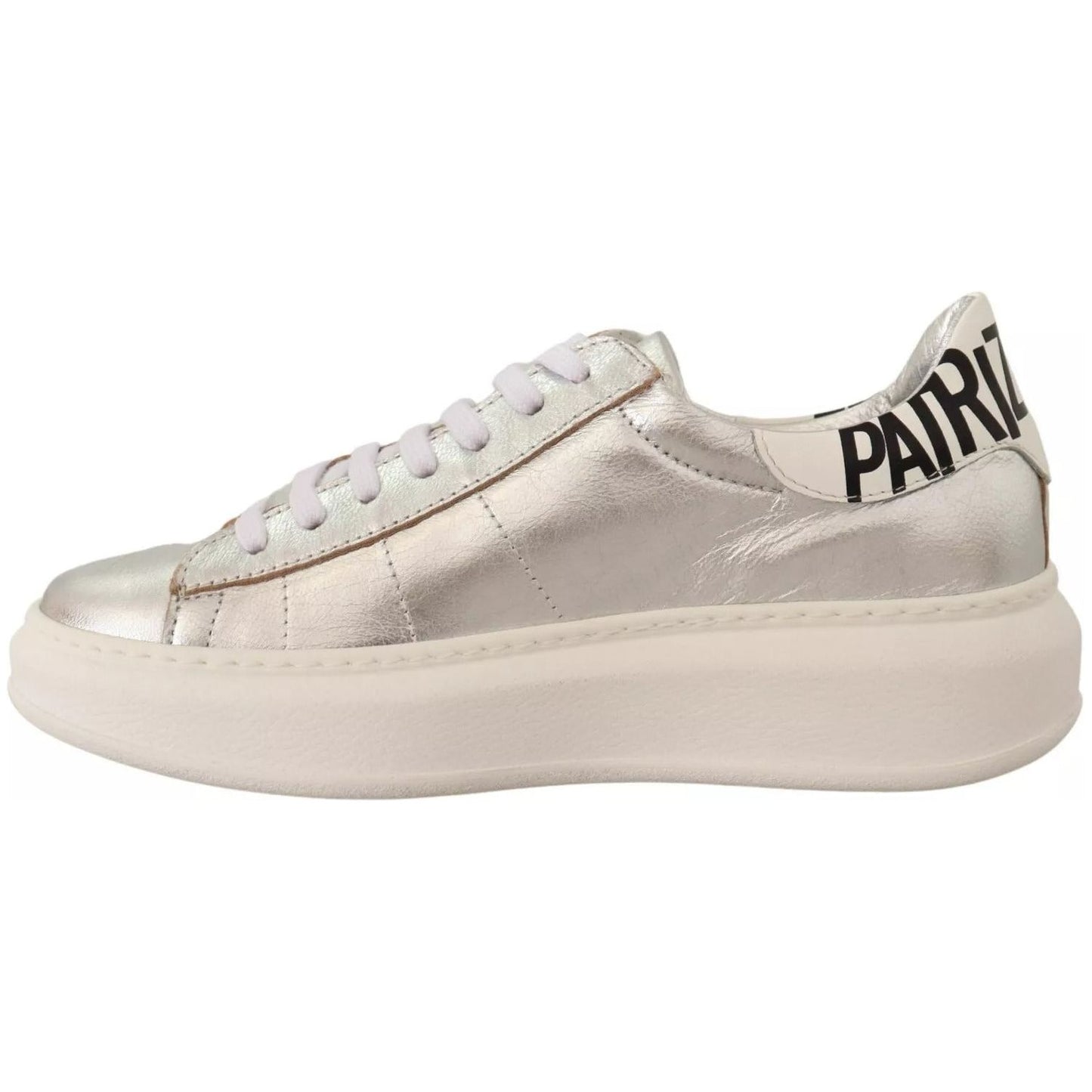 Patrizia Pepe Silver Full Grain Leather Lace Up Sneakers Shoes LA9356-35
