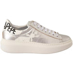 Patrizia Pepe Silver Full Grain Leather Lace Up Sneakers Shoes LA9356-35