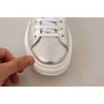 Patrizia Pepe Silver Full Grain Leather Lace Up Sneakers Shoes LA9356-35