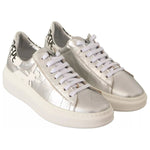 Patrizia Pepe Silver Full Grain Leather Lace Up Sneakers Shoes LA9356-35