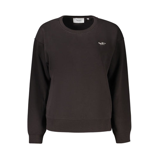 Pepe Jeans Black Cotton Women Sweater with logo, long sleeves, sustainable fabric, and bold street fashion style.