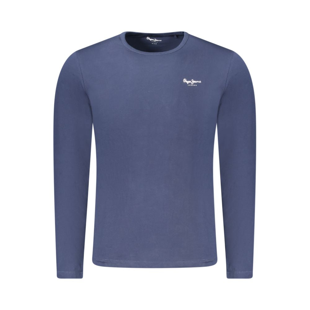 Pepe Jeans Blue Cotton T-Shirt, long sleeve, slim fit, crew neck, printed logo, made of 70% sustainable cotton, ideal casual wear.