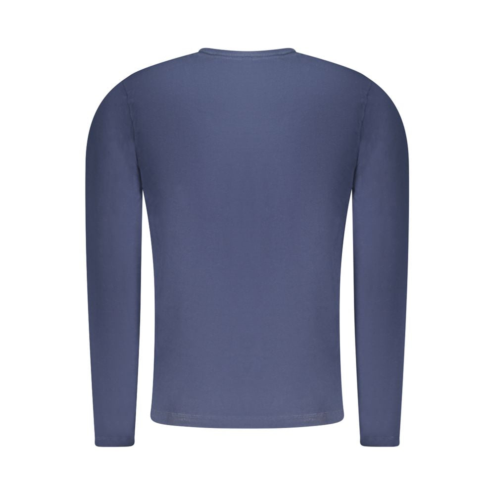 Back view of Pepe Jeans Blue Cotton T-Shirt with long sleeves, slim fit, crew neck, and logo in sustainable cotton.