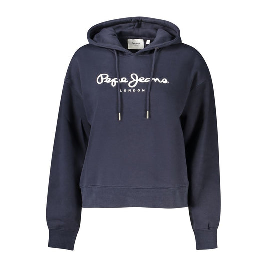 Pepe Jeans Blue Cotton Women Sweater featuring long sleeves and bold logo, made from 70% organic cotton for a trendy and dynamic look.