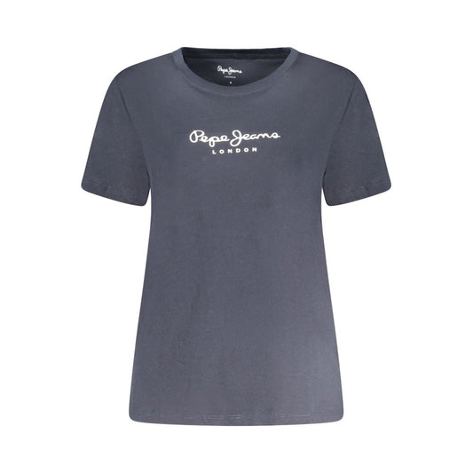 Pepe Jeans Blue Cotton Women T-Shirt with logo print, sustainable fashion short sleeve crew neck top for eco-conscious styles.