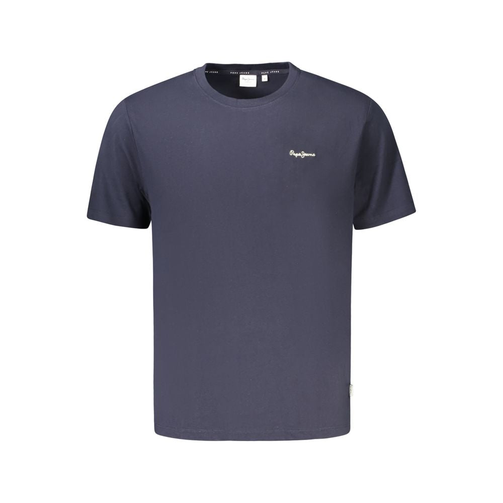 Pepe Jeans Blue Organic Cotton Men T-Shirt with crew neck and embroidered logo, made from 70% organic cotton, short-sleeved.