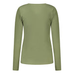 Pepe Jeans Green Cotton T-Shirt, long-sleeved, crew neck, sustainable fabric, back view of logo print garment.