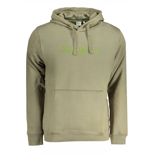 Pepe Jeans Green Organic Cotton Men Sweater with embroidery and logo, long sleeve hoodie in versatile green, 100% organic cotton.