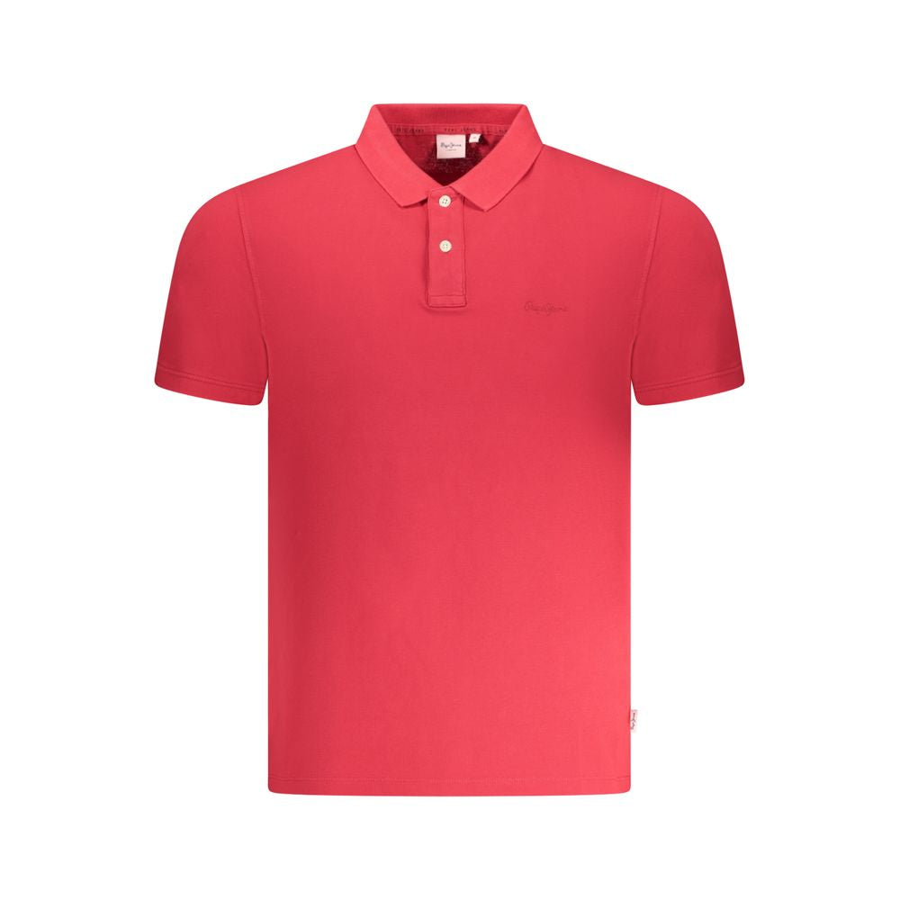 Pepe Jeans Red Cotton Men Polo Shirt with logo embroidery and two-button placket