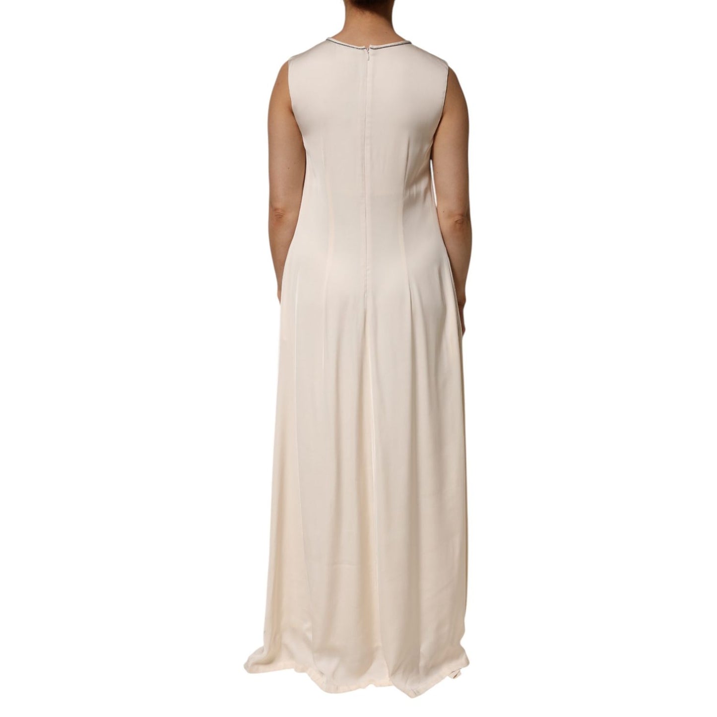 Peserico Beige Viscose Pleated Sleeveless Long Maxi Dress