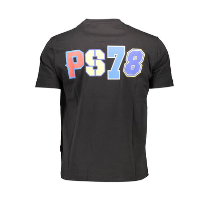 Plein Sport Black Cotton Men T-Shirt with colorful PS78 print on back, showcasing trendy streetwear design.