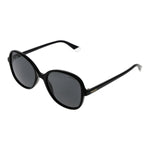 Polaroid Black Women Sunglass with black polycarbonate full-rim frame, grey polarized lenses, and 100% UVA & UVB protection.