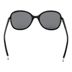Polaroid Black Women Sunglass with black polycarbonate full-rim frame and polarized grey lenses, offering 100% UVA & UVB protection.