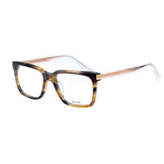 Police Green Plastic Frames for men in brown transparent finish. Lightweight frame with 53/18/145 mm dimensions.